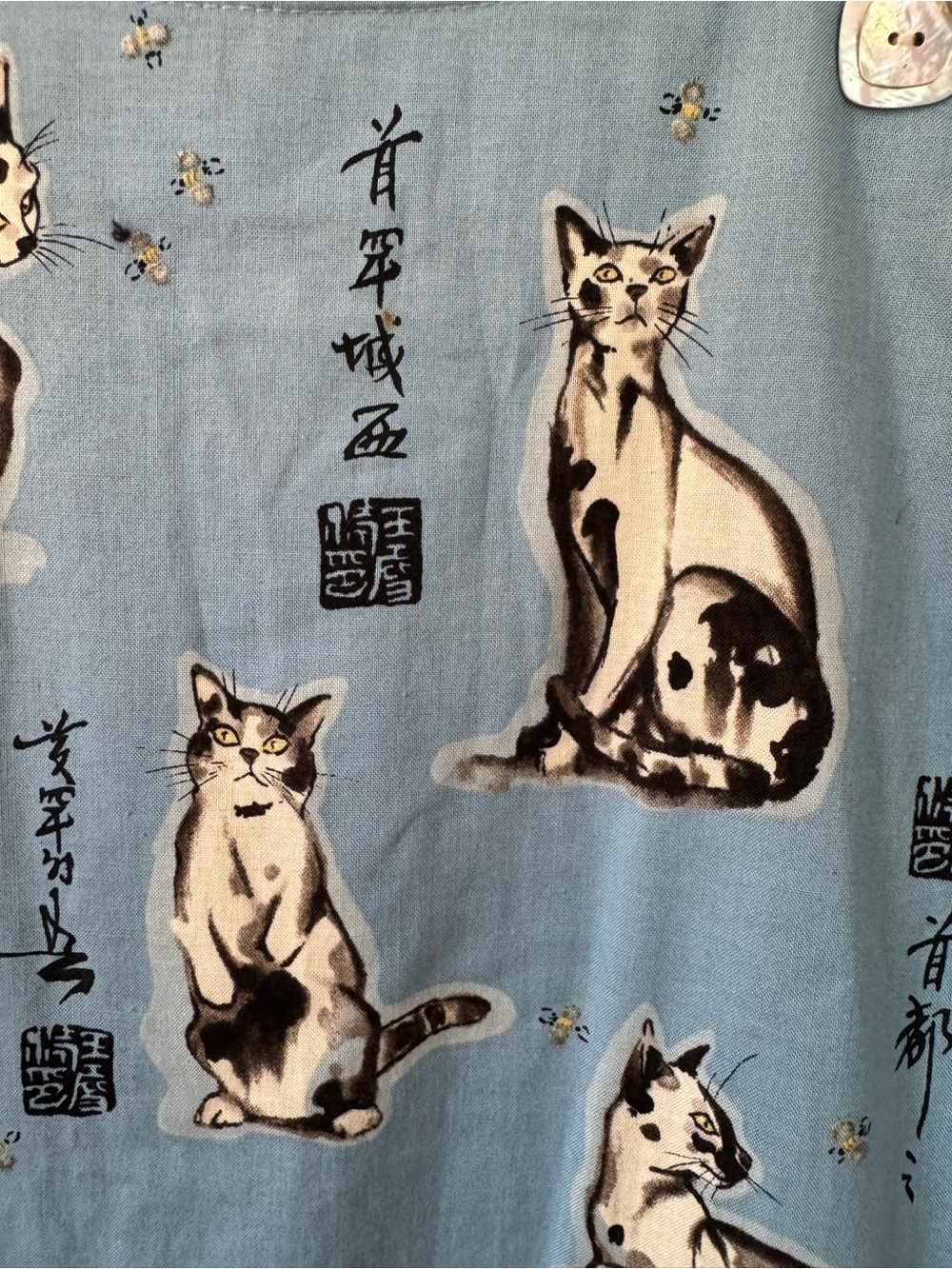 Vintage FL Malik Womens Cat Print Pinafore Overall Dress - Light Blue, Small